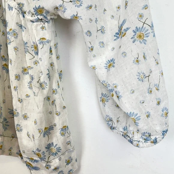 Free People Daisy Floral Peasant Blouse Womens Medium M White Boho Festival - Picture 14 of 16